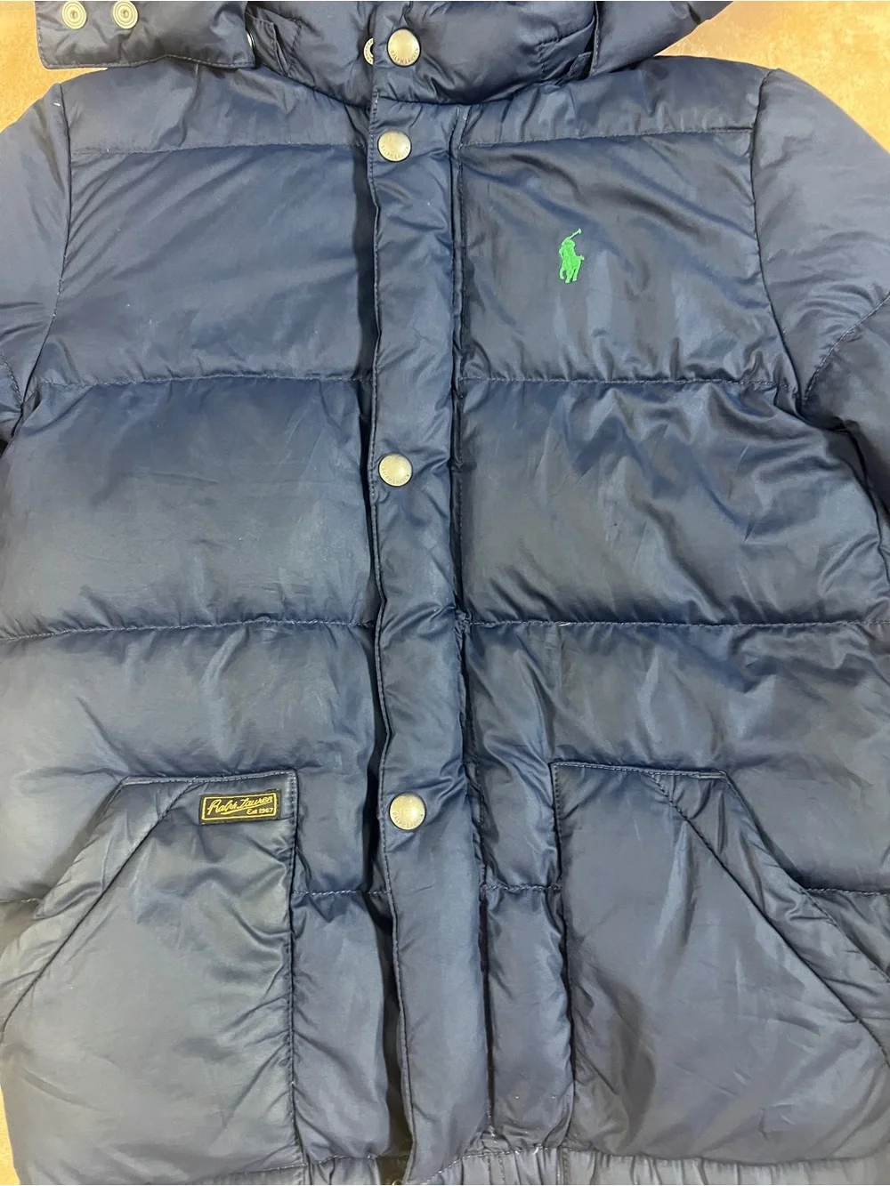 Polo Ralph Lauren Jacket Kids size 7 Blue Duck Down Puffer Coat Detachable Hood